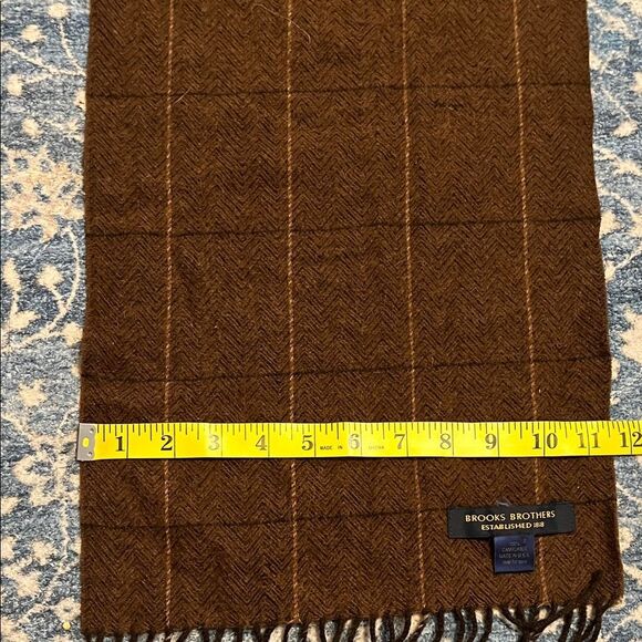 Brooks Brother Camel Hair Brown Design Fringe Scarf Made In USA Work Academia - Picture 6 of 8